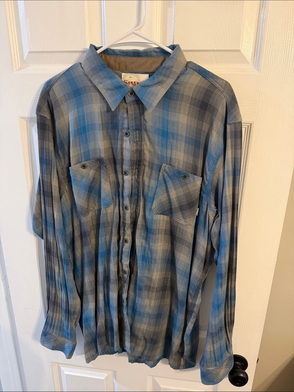 Simms Blue and Gray Plaid Button-Down Shirt
